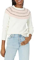 Amazon Essentials Crewneck Sweater for Women, Soft-Touch, Ivory Pink Fair Isle Print Pattern, Large