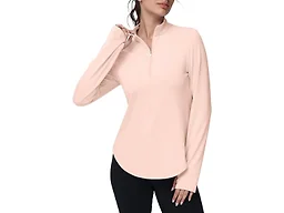 GGOV Women's Golf Polo Long Sleeve Workout Tops V Neck UPF 50+ Sun Protection Quick Dry Lightweight Active Tennis Shirts Pink