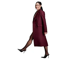 Amazon Essentials Women's Relaxed-Fit Double-Breasted Wool-Blend Longline Coat, Burgundy, Large
