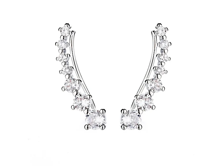 18K White Gold Plated Crystal Ear Climbers