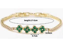 Saffron LGR-33-015B CZ Flower Charm Bracelet Gold 