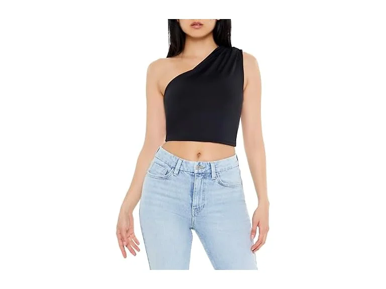 Forever 21 Women (M) Ruched One-shoulder Top Black