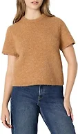 Amazon Essentials Women's Relaxed-Fit Faux Mohair Short Sleeve Sweater Top, Camel Heather, XX-Large