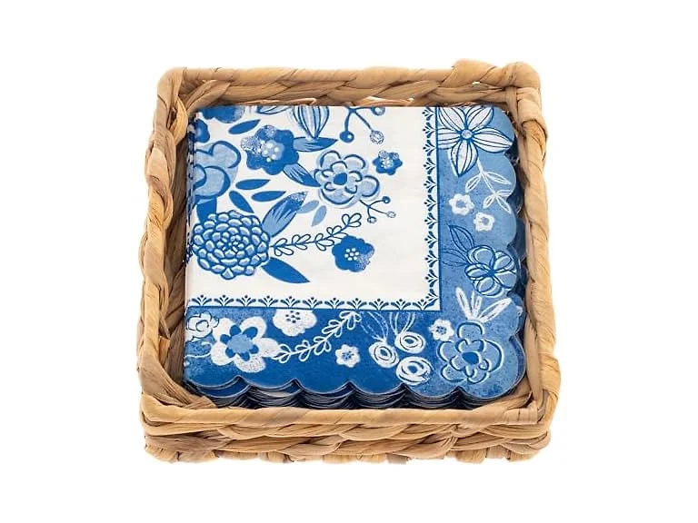 Woven Cocktail Napkin Holder for Table & Kitchen Blue and White