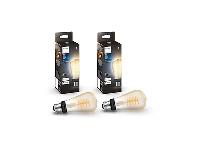 Philips Hue Smart 40W ST19 Filament LED Bulb, 2 Pack