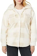 Amazon Essentials Women's Oversized Teddy Sherpa Shirt Jacket, Beige Ivory Buffalo Plaid, XX-Large