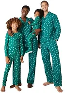 Amazon Essentials Women's Flannel Long-Sleeve Button Front Shirt and Pant Pajama Set, Dark Emerald Green Trees, Medium