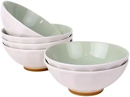 QUANSHANGJU Set of 6 Large Pasta Bowls 29 oz, Green Porcelain 7 inch, Microwave Oven Dishwasher Safe Scratch Resistant