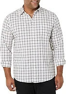 Amazon Essentials Men's Long-Sleeve Regular-Fit Stretch Poplin Shirt Shirt, -Pink/White, Buffalo Plaid, Medium