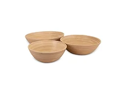 LEXA Bamboo 3-Piece Bowl Set – 12, 10 & 8 Inch Natural Bamboo Bowls, Handmade Serving & Salad Bowls, Versatile for Meals, Snacks & Décor, Natural