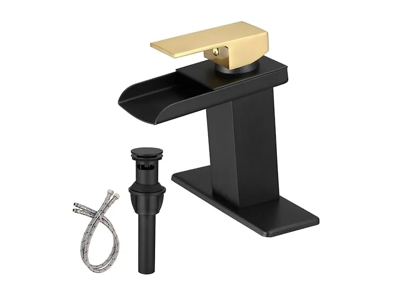 BATHLAVISH Black and Gold Bathroom Sink Faucet
