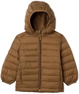 Amazon Essentials Boys' Lightweight Packable Hooded Puffer Jacket, Brown, Medium
