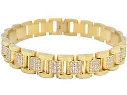 Blackjack Jewelry S-BJB256G Stainless Steel Classic Link CZ Bracelet GOld 