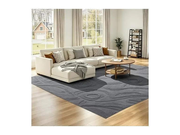 UKISS Grey Embossed Washable Rug 5'x7'