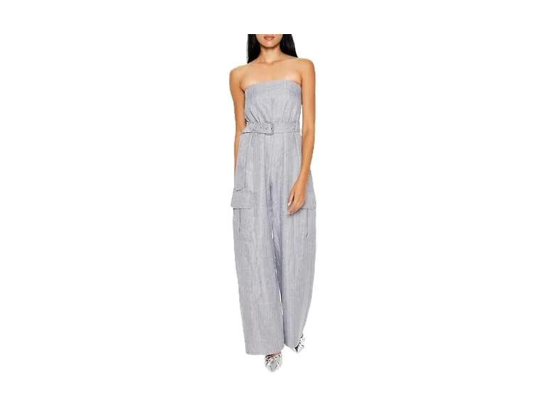Forever 21 (M) Belted Pinstriped Cargo Jumpsuit