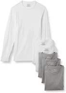 Amazon Essentials Mens' Slim Fit Cotton Crew Neck Undershirts, Medium Grey Heather/White Long Sleeve, Small