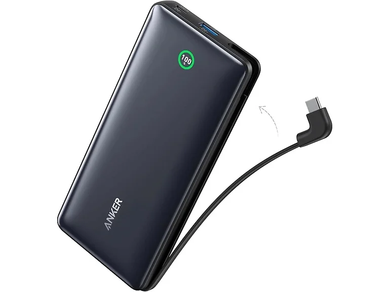 (1 or 2 PACK) Anker 20,000mAh 30W PD Powerbank w/built-in USB-C Cable