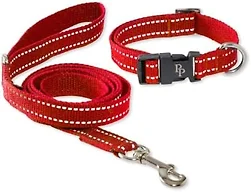 Pet Passion Max II - 2-Pack Reflective Leash & Collar Adjustable Matching Pet Set, Durable Heavy Duty, Recycled, Small, Medium, Large Dogs ​, Red, Large