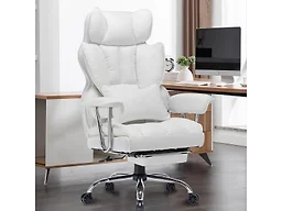Efomao Big and Tall Office Chair 400lbs, Executive PU Leather Desk Chair with Footrest & Lumbar Support, Heavy Duty Computer Seating for Home, White
