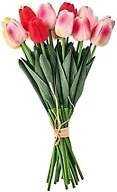 Mikasa Artificial Tulip Bouquet, 13 Inch Faux Flowers Arrangement with Realistic Touch Petals, Mixed Colors, Plastic Stems, Home Decor Accent for Vase, Living Room, Bedroom, or Table Display