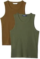 Amazon Essentials Men's Slim-Fit Ribbed Tank Top, Pack of 2, Dark Olive/Deep Brown, Large