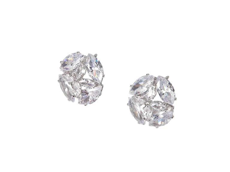 Saffron S/S Silver Tone Cluster Cubic Zirconia Stud Earrings