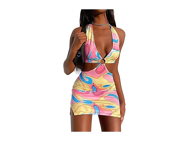 Kaipiclos Women (L) Y2K Sexy Tie Halterneck Dress