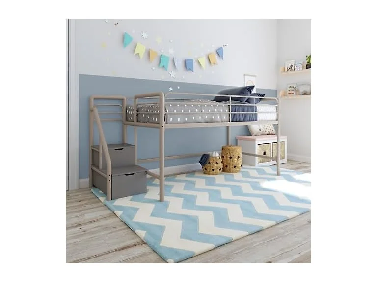 DHP Junior Twin Metal Loft Bed with Storage Steps