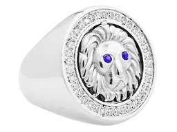 Blackjack Jewelry S-BJZ63W-10 10 Stainless Steel Blue CZ Lion Ring Silver