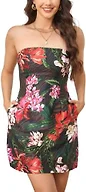 Womens Strapless Floral Mini Dress with Pockets Tube Hawaiian Short Dresses