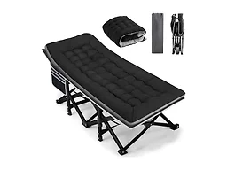 Fragess Portable Camping Cot, Sleeping Cots for Adults, 28" Extra Wide Heavy Duty Folding Cot Max Load 600LBS with Thick Mattress, Portable Camping Bed for Outdoor Camp/Office, Home Nap (Black)