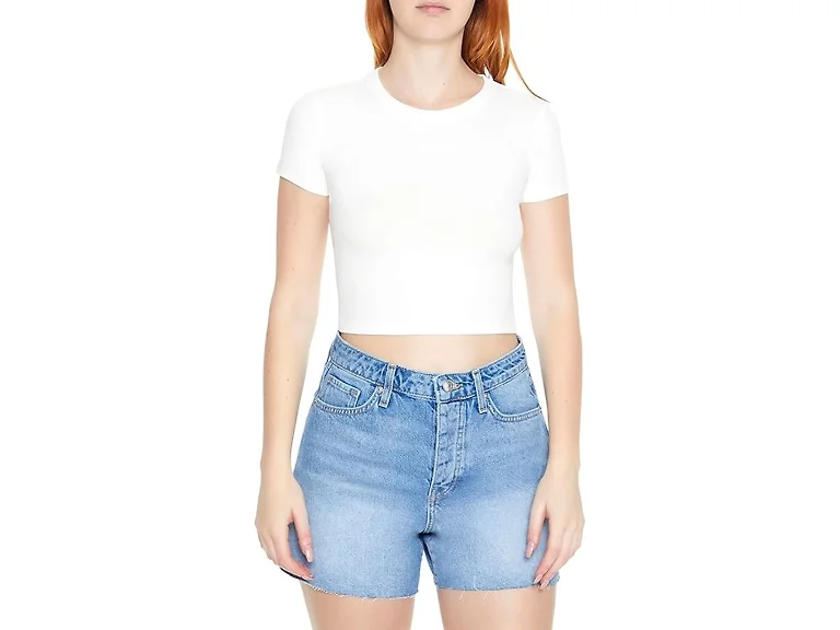 Forever 21 Women (XS) Cropped Rib-knit Tee White