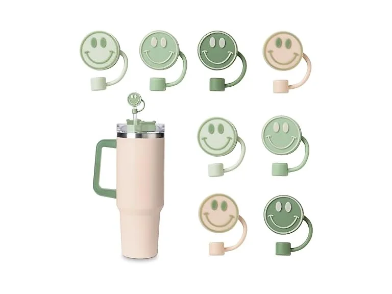 COOK WITH COLOR 8 PCS Straw Covers Straw Toppers Smiley