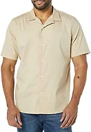 Amazon Essentials Men's Vacation Cotton Button-Down Short Sleeve Resort Shirt, Khaki Brown, Medium