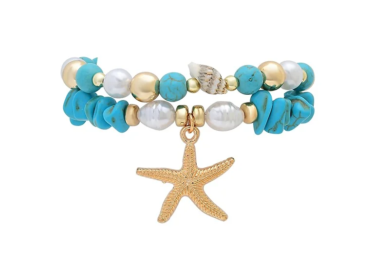 Stretch Beaded Bracelet Stack with Starfish Charm