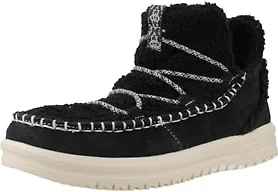 Hey Dude Womens Shoes, Camden Suede Cozy, Black, 37