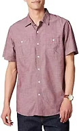 Amazon Essentials Men's Regular-Fit Short-Sleeve Button-Down 100% Cotton Chambray Shirt, Burgundy, Medium