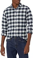 Amazon Essentials Men's Regular Fit Long-Sleeve Flannel Shirt, Soft Brushed Cotton, Lightweight yet Warm, Navy Plaid, X-Small