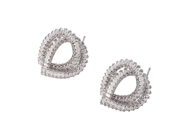 Silver Knot CZ Stud Earrings