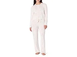 Amazon Essentials x Sofia Grainge Women's Long Sleeve Henley Pajama Set, Ivory Multi Hearts, Large