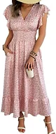 HEBELD Casual Summer Maxi Dresses for Women, Pink Floral, Small