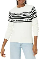 Amazon Essentials Crewneck Sweater for Women, Soft-Touch, Black White Simplified Fair Isle Pattern, Small