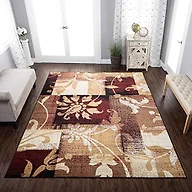 Superior Indoor Area Rug, Jute Backed, Perfect for Office, Living/Dining Room, Bedroom, Kitchen, Hallway, Entryway, Floor, Modern Floral Patchwork Decor, Pastiche Collection, 5' x 8', Burgundy