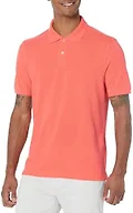 Amazon Essentials Men's Short Sleeve Slim-Fit Cotton Pique Polo Shirt, Breathable Collared, Coral Orange, Small
