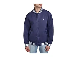 Champion Men's Logo Striped-Trim Varsity Jacket, Peacoat, X-Large