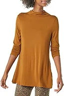 Amazon Essentials Women's Jersey Long-Sleeve Mock Neck Swing Tunic Top, Relaxed Fit Pullover, Dark Chestnut Brown, X-Small
