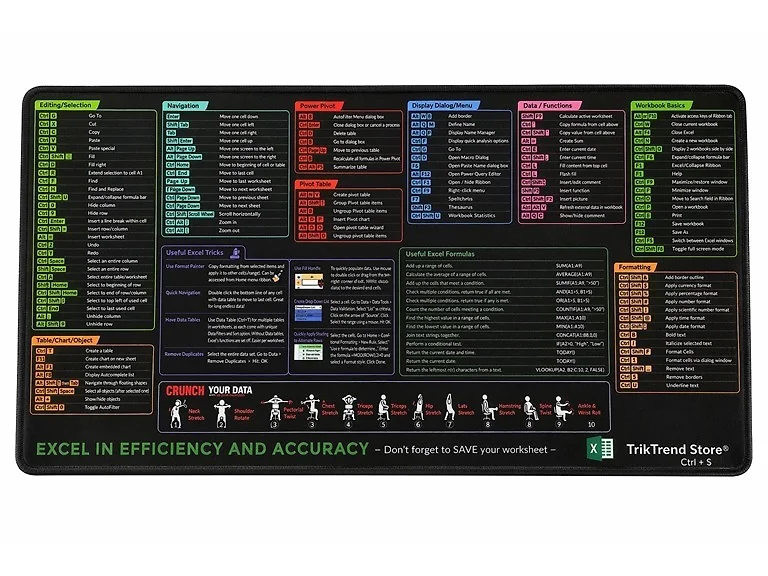 Excel Shortcut Gaming Mouse Pad