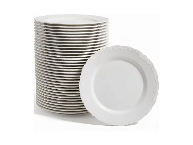 Fun Express Bulk Vintage Ivory Plastic Dinner Plates