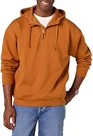 Amazon Essentials Men's Quarter-Zip Oversized-Fit Hoodie Sweatshirt, Caramel, Large