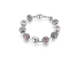 Yeidid Pink Crystal Heart Charm Bracelet LOVE